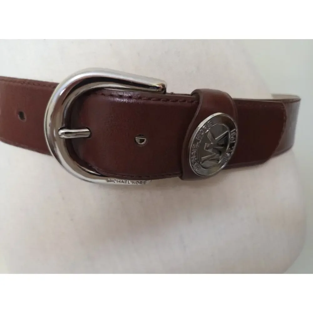 NWOT Michael Kors Women's Small Genuine Leather Belt Brown Silver-Tone